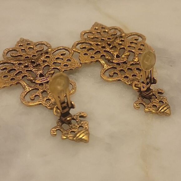 NWT Oscar De La Renta 18k Gold Lace Filigree Earrings Dangle Chandelier Large - Picture 12 of 14